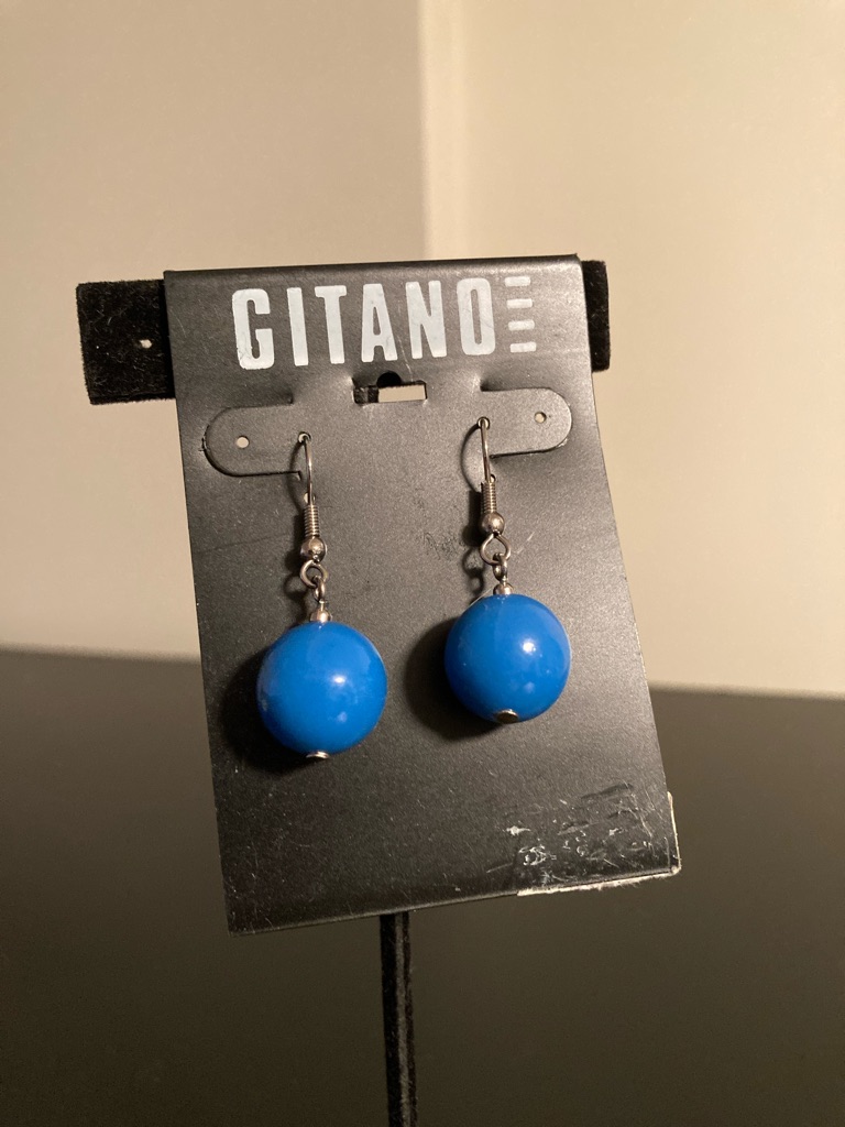 Gitano Bright Blue Round Bead Dangle Earrings